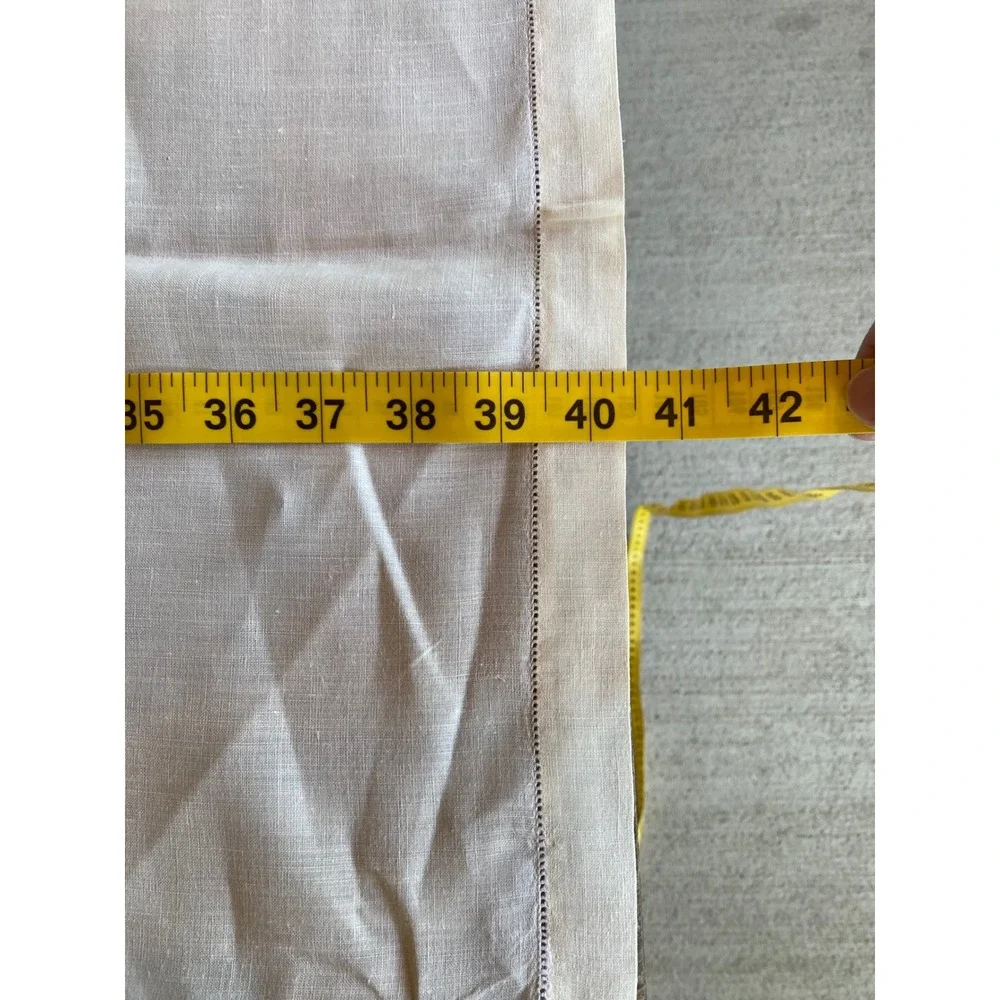 Vintage Cream Linen Square‎ Tablecloth Hemstitch Border 41x41  Classic